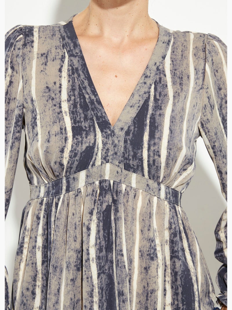 Robe courte col V taille haute plissée - AFIBEL Gris Ecru - Kiabi
