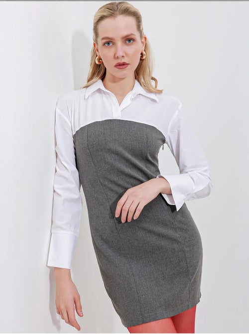 Robe courte color block à col chemise et manches longues bdart - Kiabi Robe courte color block à col chemise et manches longues bdart - Kiabi