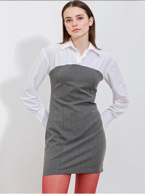 Robe courte color block à col chemise et manches longues bdart - Kiabi Robe courte color block à col chemise et manches longues bdart - Kiabi