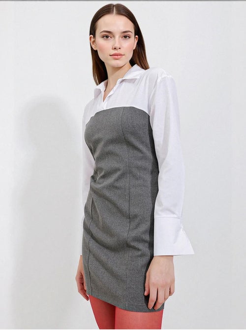 Robe courte color block à col chemise et manches longues bdart - Kiabi Robe courte color block à col chemise et manches longues bdart - Kiabi