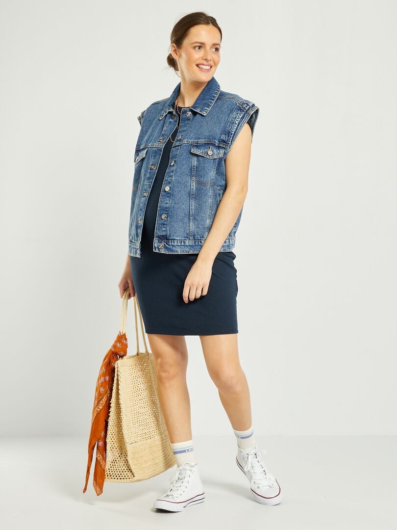 Robe courte côtelée de maternité bleu marine - Kiabi