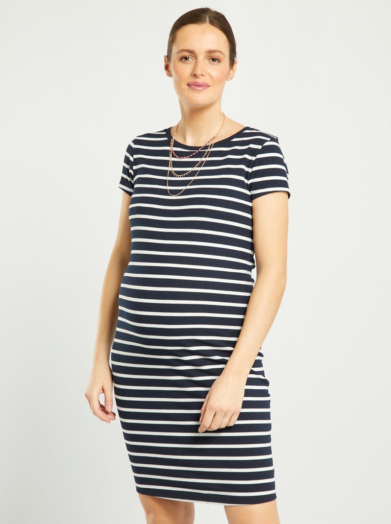 Robe courte côtelée de maternité Bleu - Kiabi