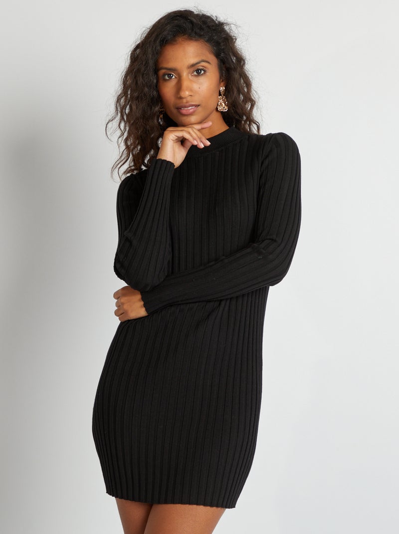 Robe courte côtelée noir - Kiabi