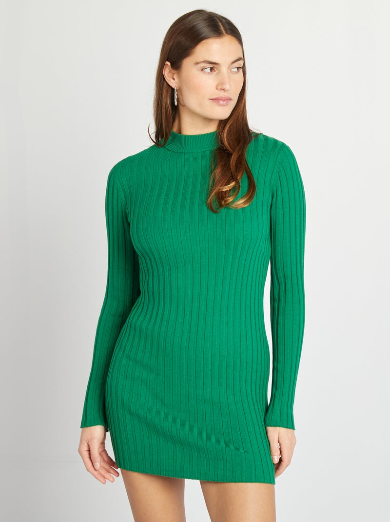 Robe courte côtelée VERT - Kiabi