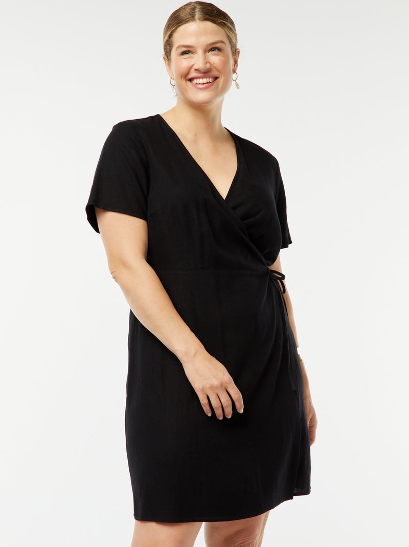 Robe courte coupe portefeuille à nouer à la taille Noir - Kiabi