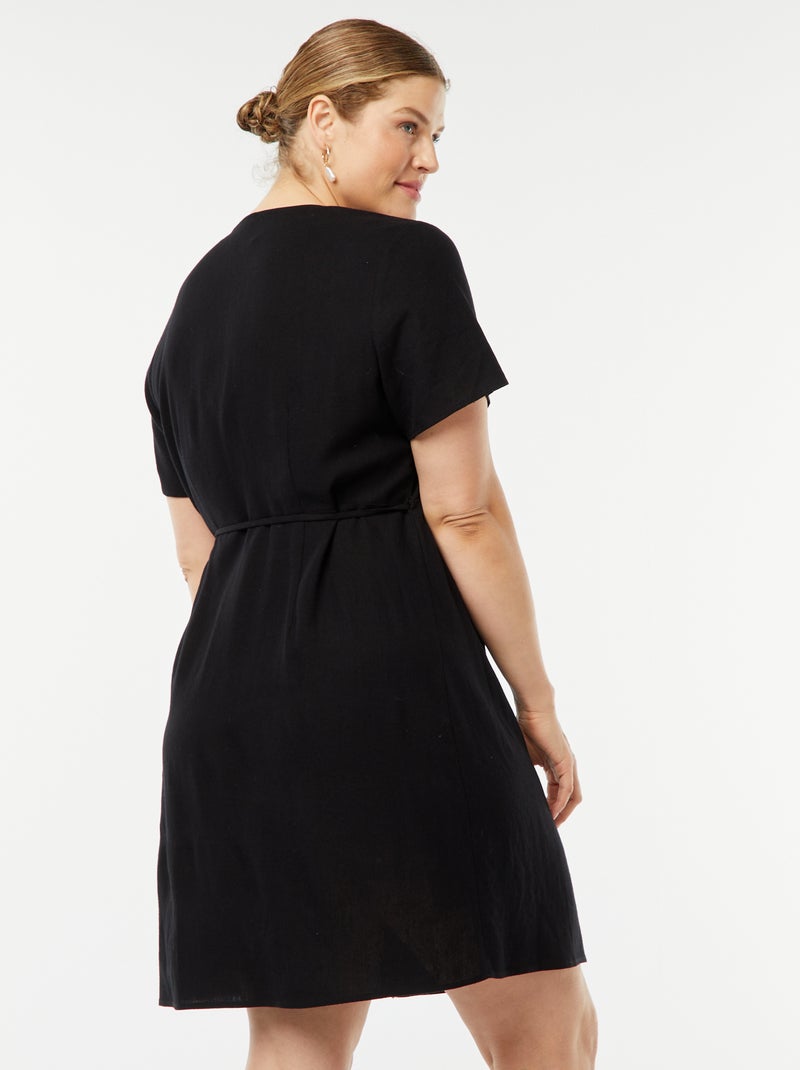 Robe courte coupe portefeuille à nouer à la taille Noir - Kiabi