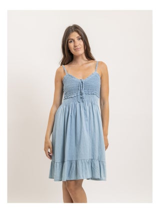 Robe courte crochet et denim IBONE