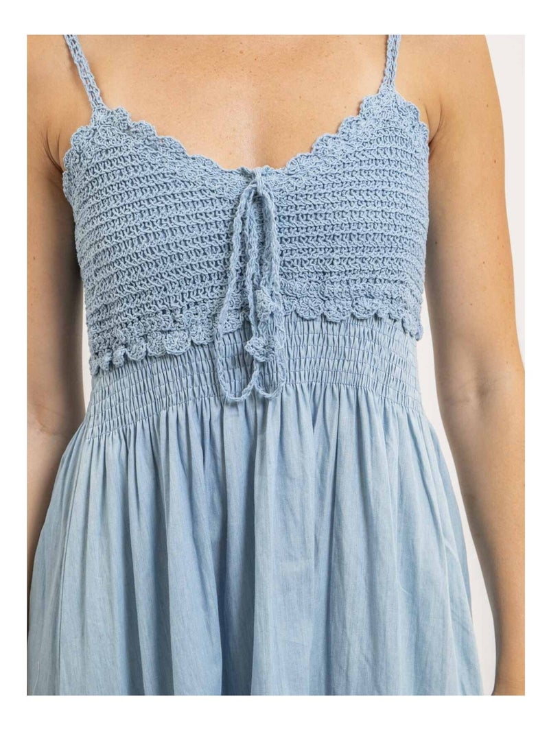 Robe courte crochet et denim IBONE Bleu - Kiabi
