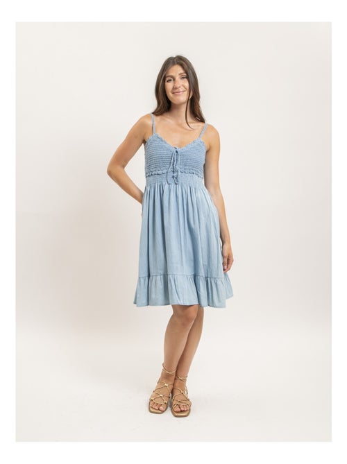 Robe courte crochet et denim IBONE - Kiabi