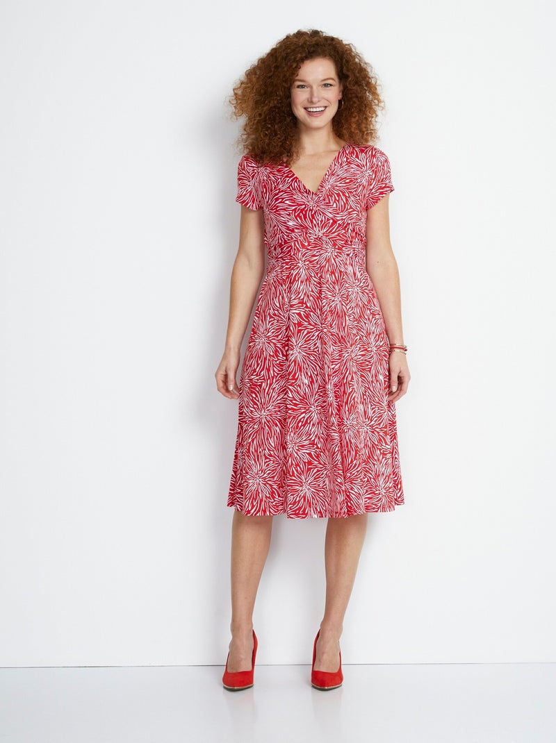 Robe courte décolleté cache-coeur drapé Blanc Rouge - Kiabi
