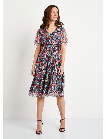 Robe courte dentelle fleurie évasée - Afibel