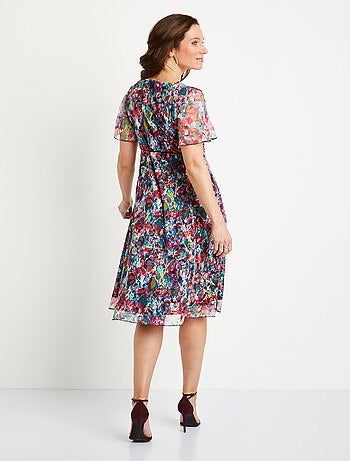 Robe courte dentelle fleurie évasée - Afibel