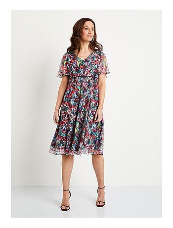 Robe courte dentelle fleurie évasée