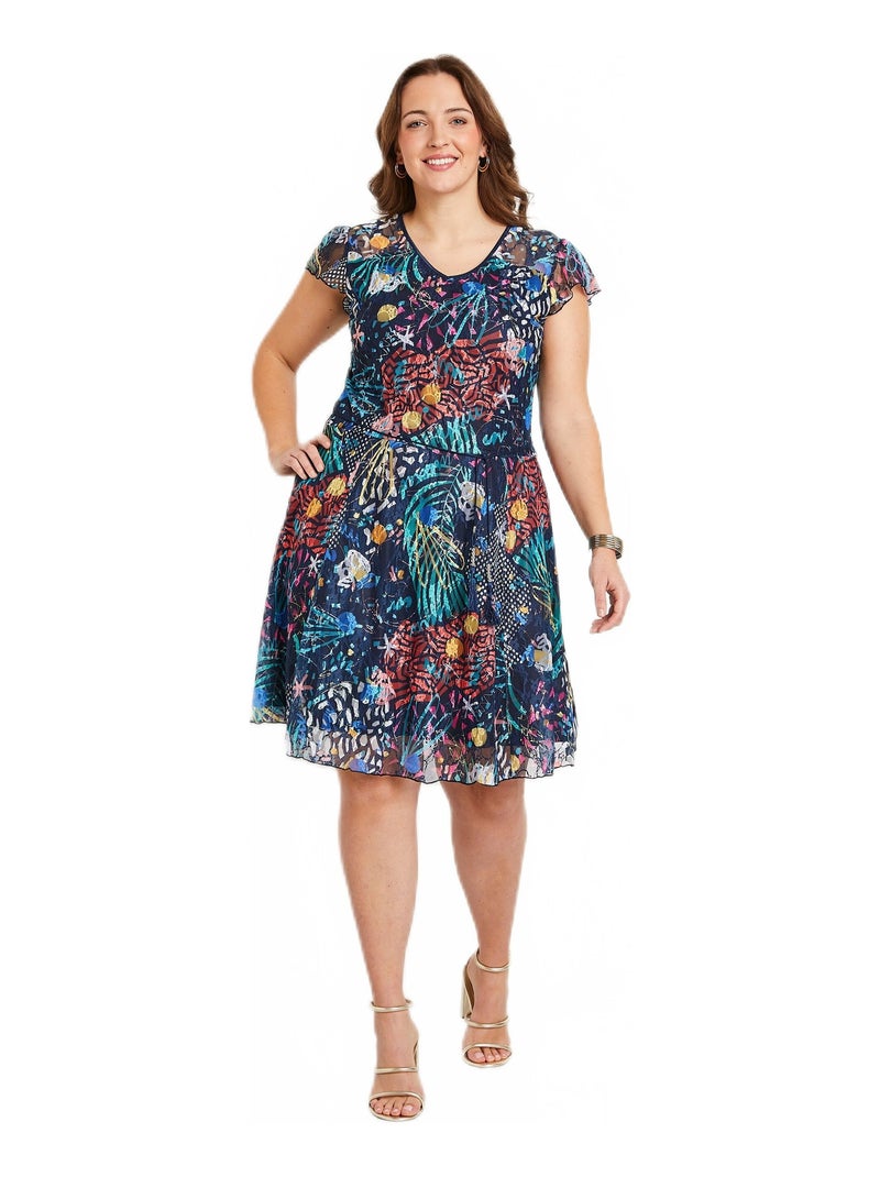 Robe courte dentelle imprimée Bleu - Kiabi