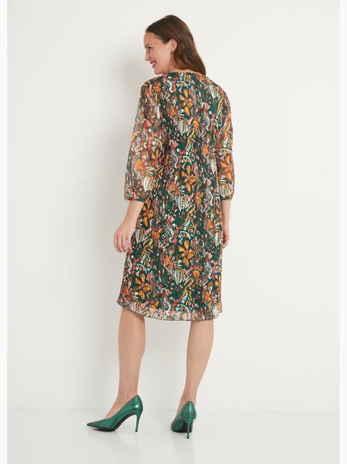 Robe courte dentelle plissée imprimée col V - Afibel - Kiabi