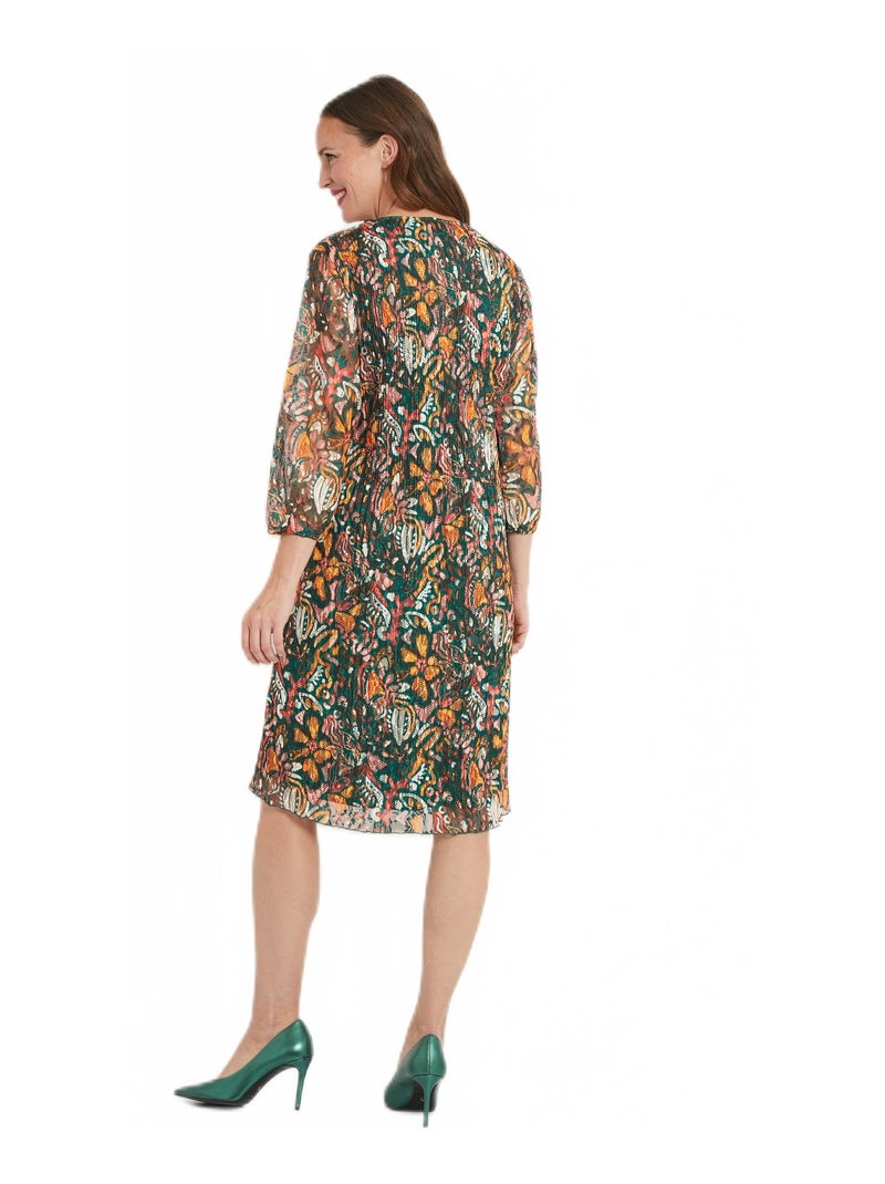 Robe courte dentelle plissée imprimée col V Multicolore - Kiabi