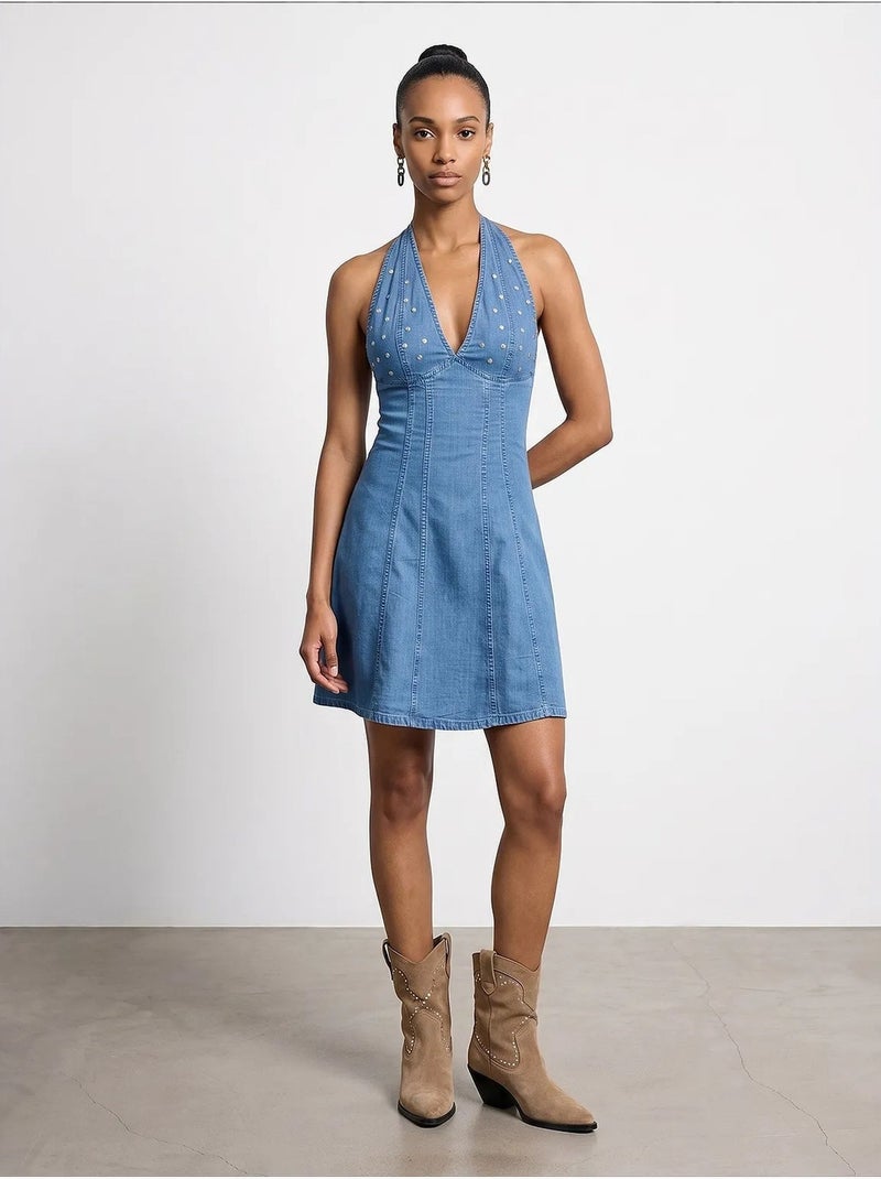 Robe courte dos-nu en tencel dilvin Bleu saphir - Kiabi