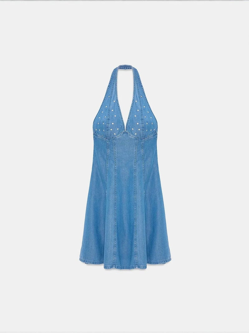 Robe courte dos-nu en tencel dilvin Bleu saphir - Kiabi