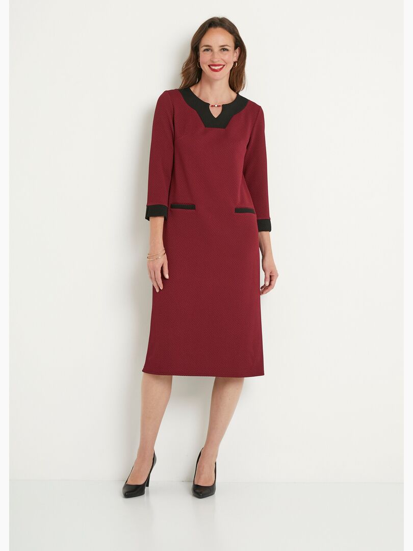 Robe Droite Femme Bicolore Marine Et Rouille - Taille M - Marque TEX - Occasion Très Bon état (hiver, Sans Manches)