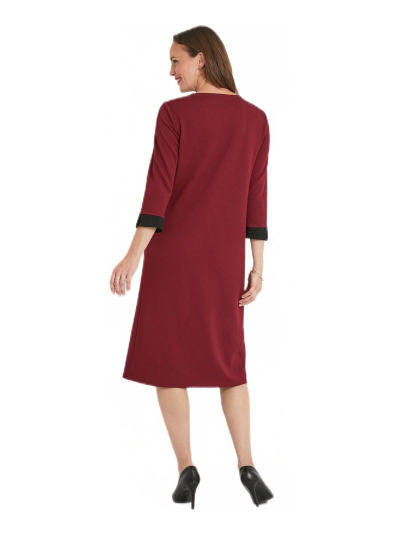 Robe courte droite bicolore manches 3/4 Noir Bordeaux - Kiabi