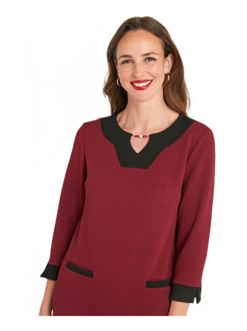 Robe courte droite bicolore manches 3/4 Noir Bordeaux - Kiabi
