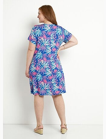 Robe courte droite évasée imprimé feuillage - Afibel