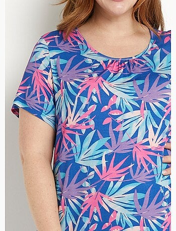 Robe courte droite évasée imprimé feuillage - Afibel