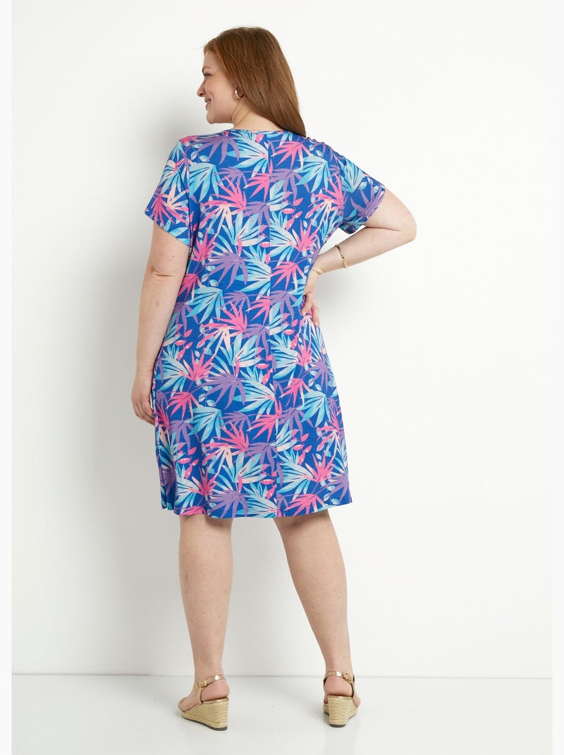 Robe courte droite évasée imprimé feuillage - Afibel Bleu Rose - Kiabi