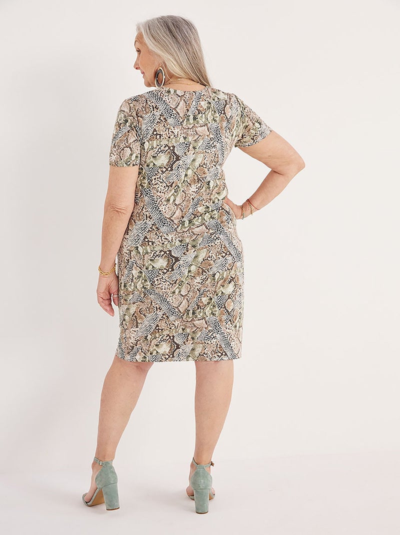 Robe courte droite froncée devant Kaki - Kiabi