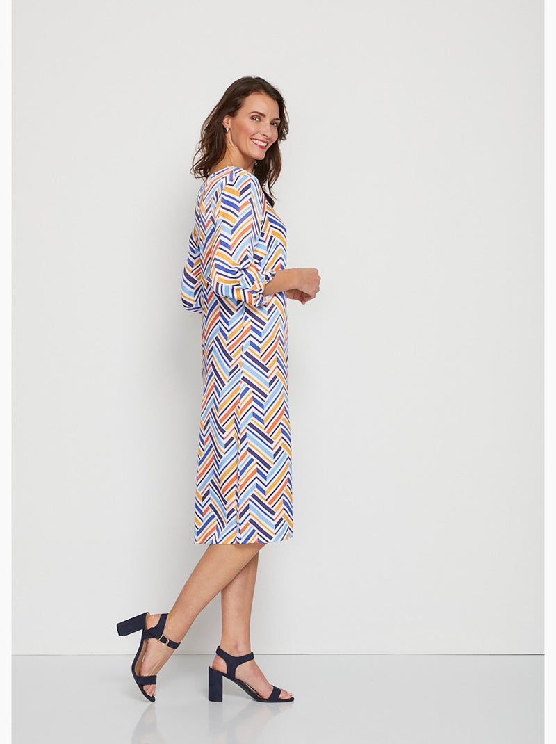 Robe courte droite imprimé graphique Bleu Jaune - Kiabi