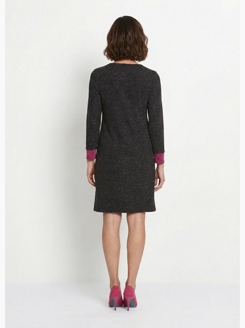 Robe courte droite maille chaude col rond - Afibel Noir - Kiabi