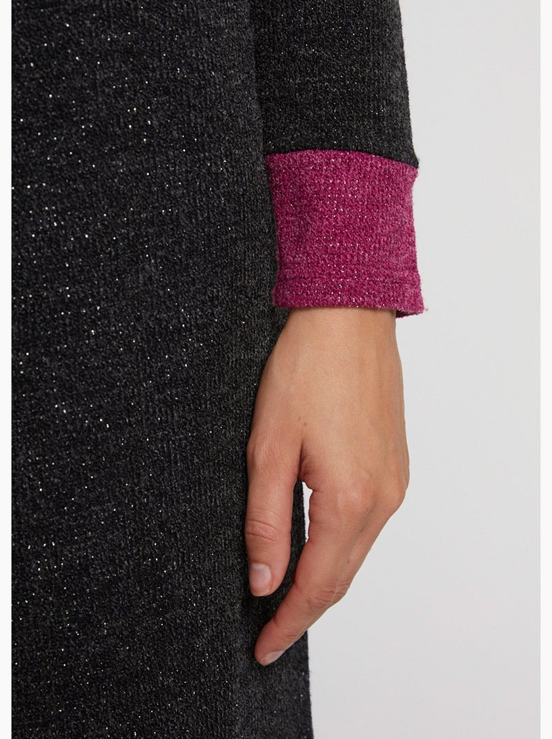 Robe courte droite maille chaude col rond - Afibel Noir - Kiabi