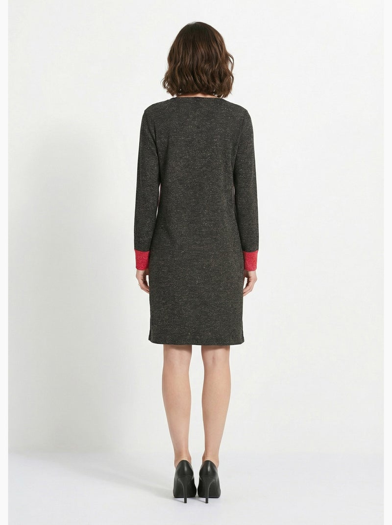 Robe courte droite maille chaude col rond - Afibel Noir Rouge - Kiabi