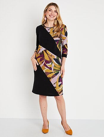 Robe courte droite maille chaude graphique - Afibel
