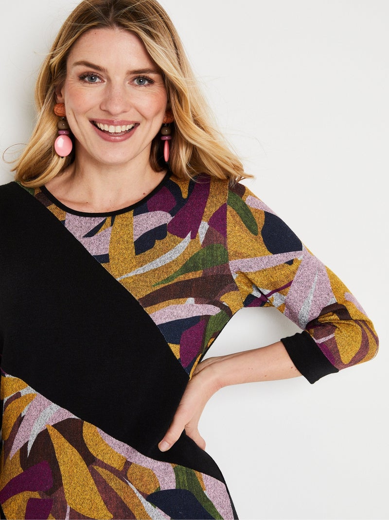 Robe courte droite maille chaude graphique Noir Rose - Kiabi