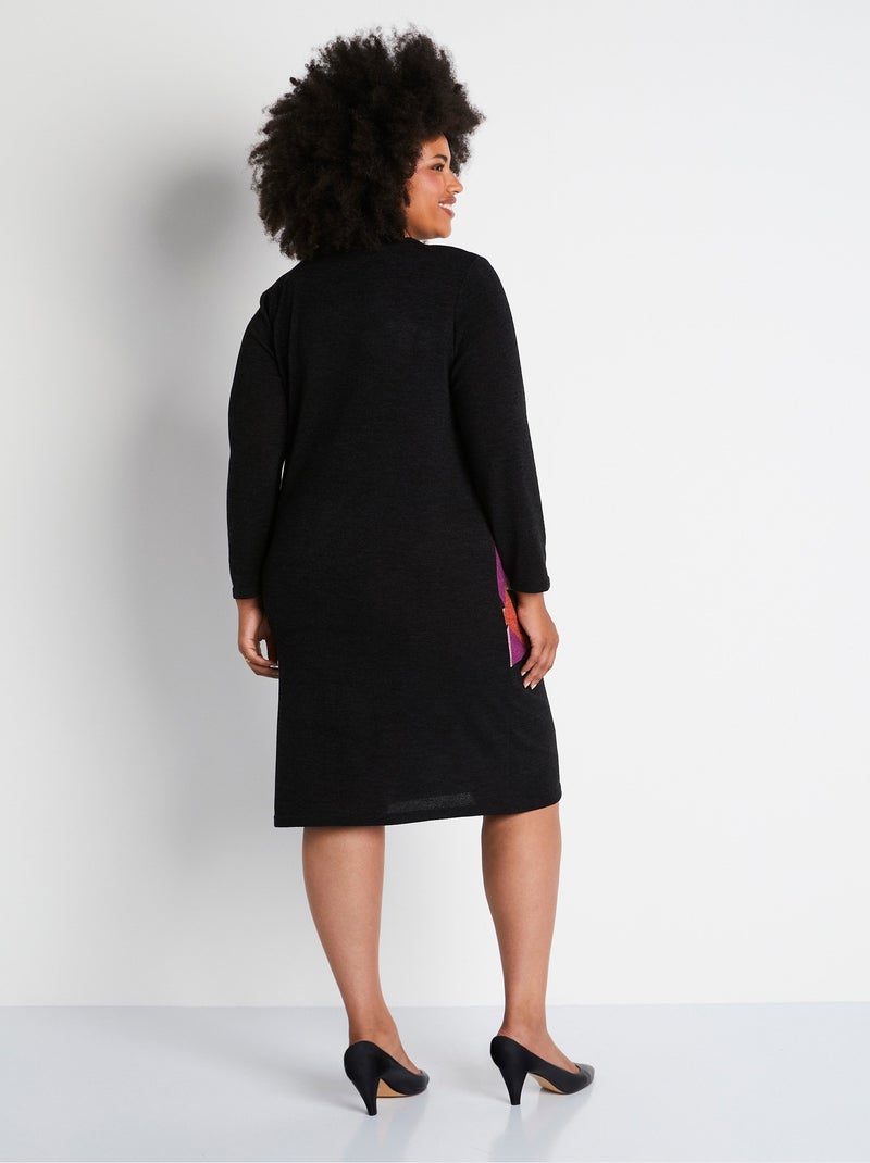 Robe courte droite maille motif graphique Noir - Kiabi