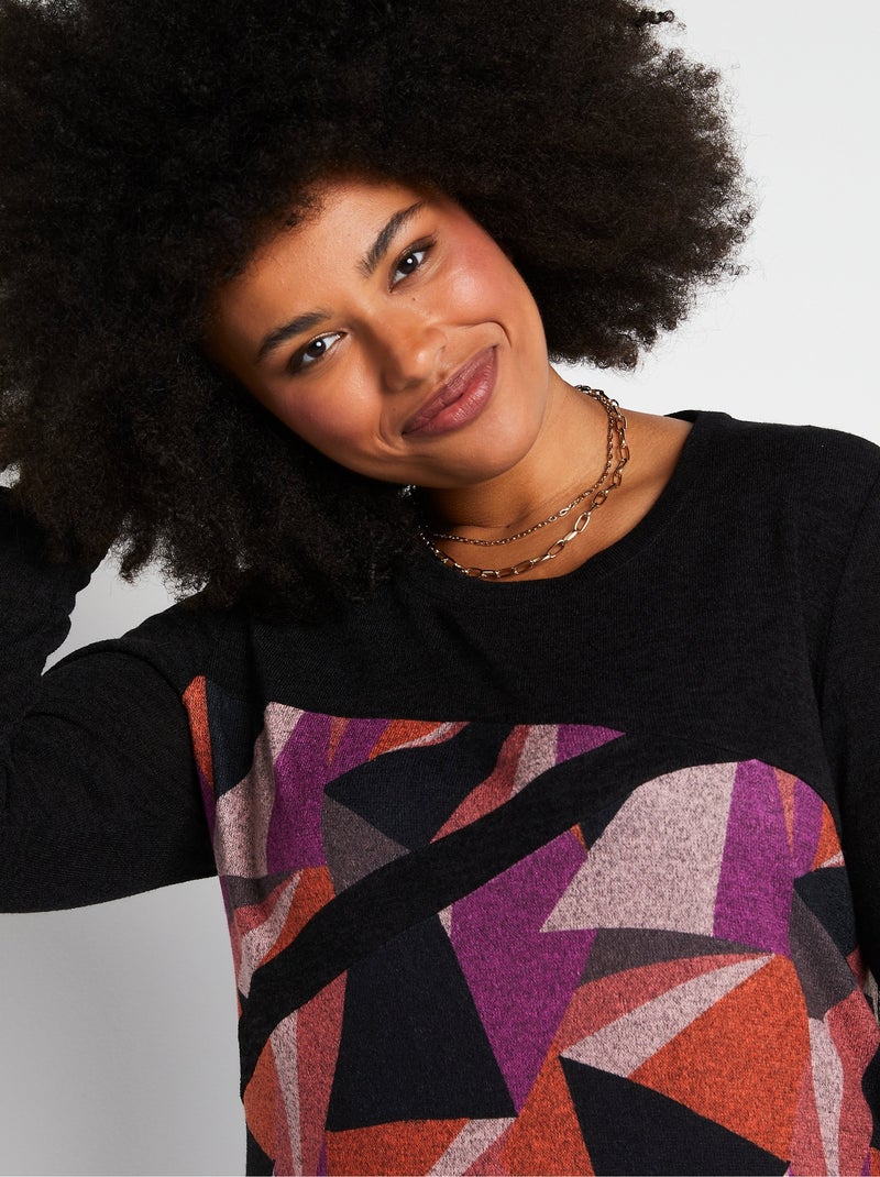 Robe courte droite maille motif graphique Noir - Kiabi