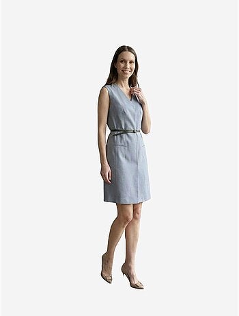 Robe courte droite sans manches à col v et ceinture my fashion