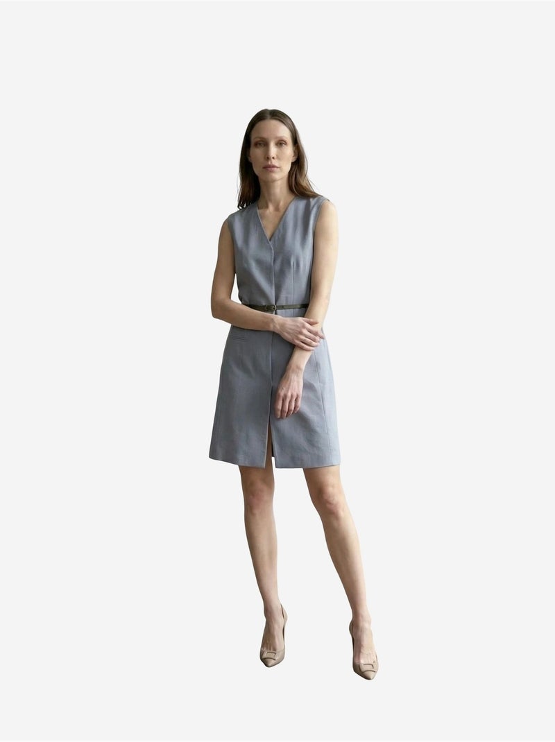 Robe courte droite sans manches à col v et ceinture my fashion Bleu saphir - Kiabi