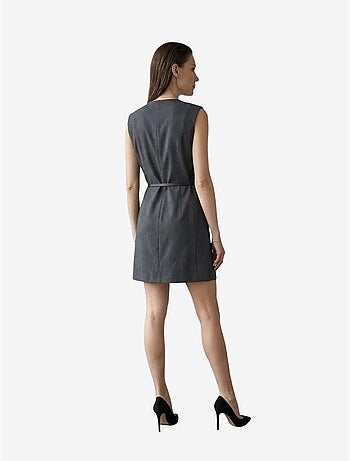 Robe courte droite sans manches à col v et ceinture my fashion