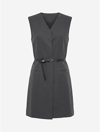 Robe courte droite sans manches à col v et ceinture my fashion