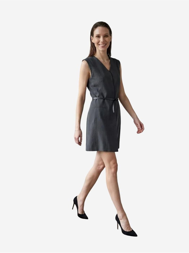 Robe courte droite sans manches à col v et ceinture my fashion Gris Noir - Kiabi