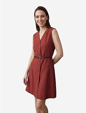 Robe courte droite sans manches à col v et ceinture my fashion