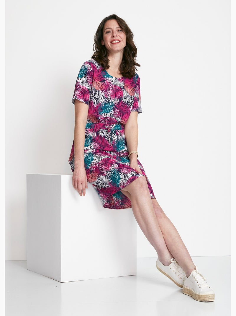 Robe courte droite taille élastiquée - Afibel Vert/Rose - Kiabi