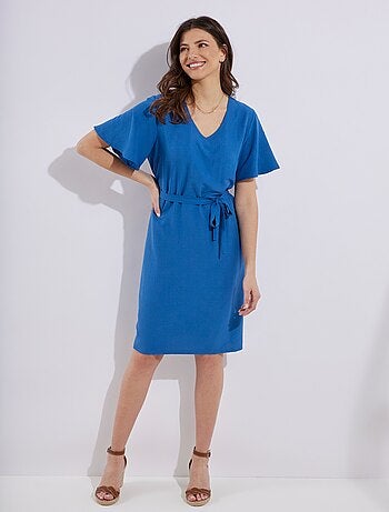 Robe courte droite tissu fluide uni - Afibel