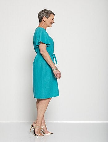 Robe courte droite tissu fluide uni - Afibel