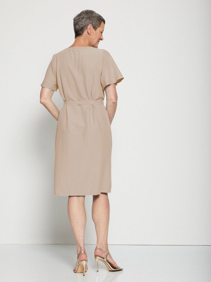 Robe courte droite tissu fluide uni Beige sable - Kiabi