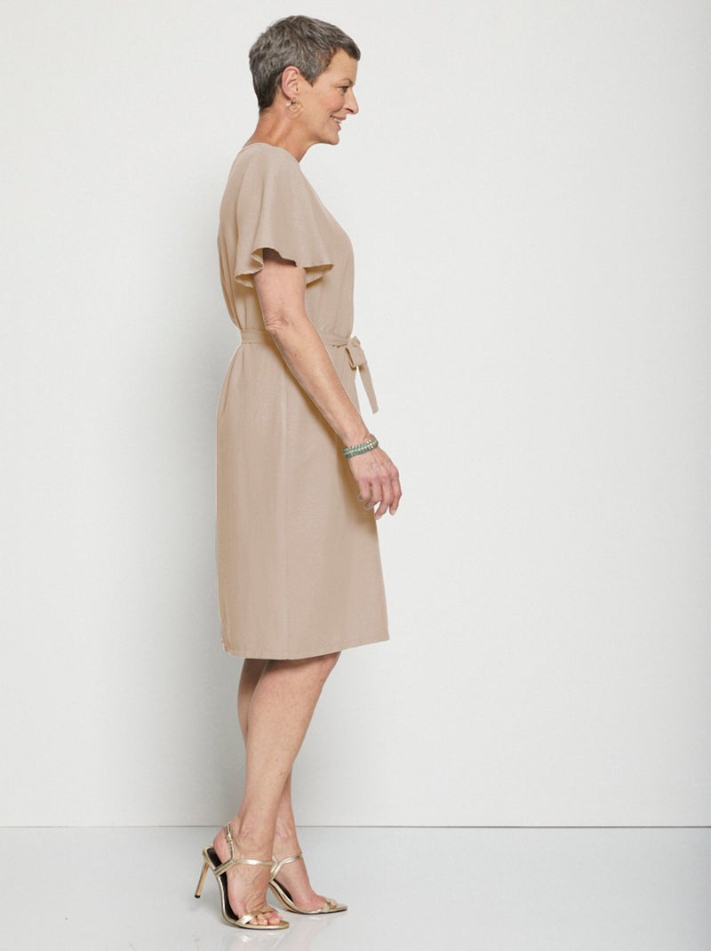 Robe courte droite tissu fluide uni Beige sable - Kiabi