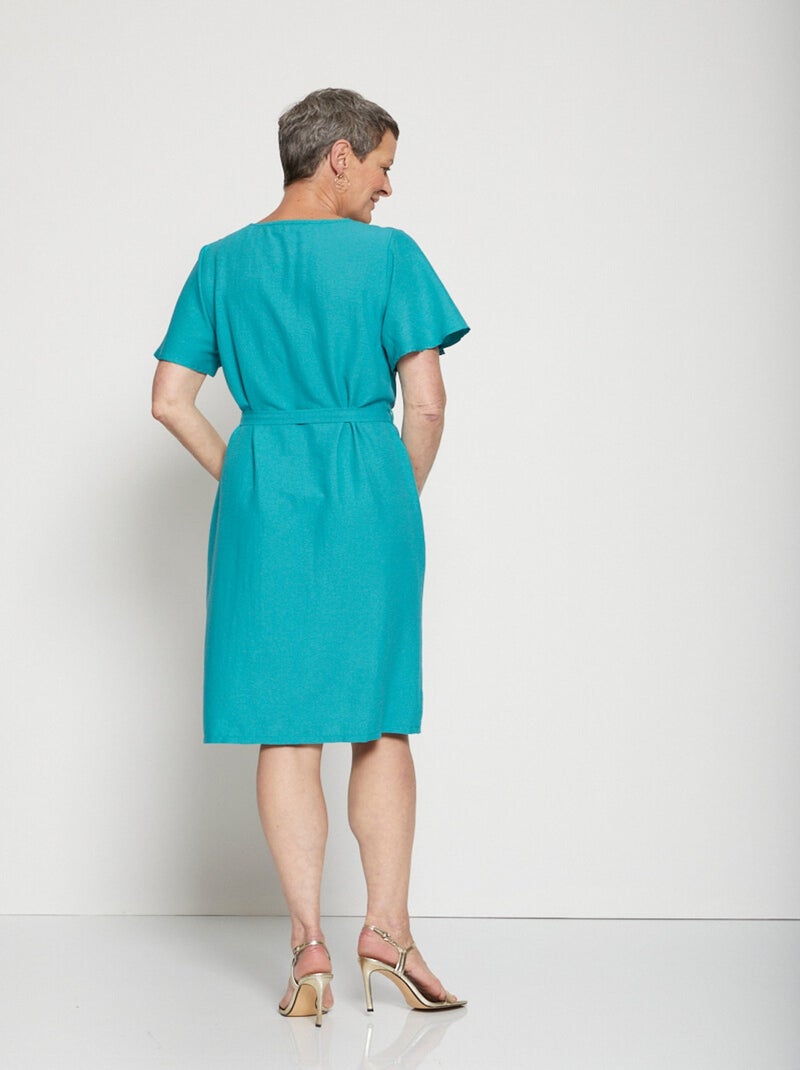 Robe courte droite tissu fluide uni Vert émeraude - Kiabi