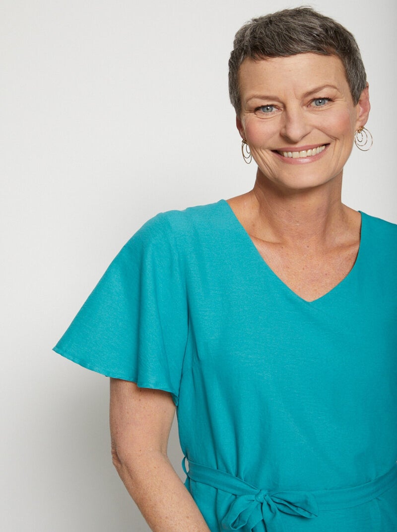 Robe courte droite tissu fluide uni Vert émeraude - Kiabi